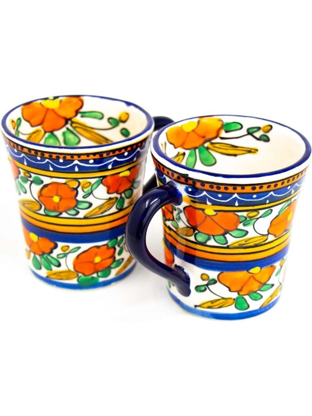 Hand-Painted Mexican Coffee Mugs Set of 2 - Colorful Floral Design, Unique Gift